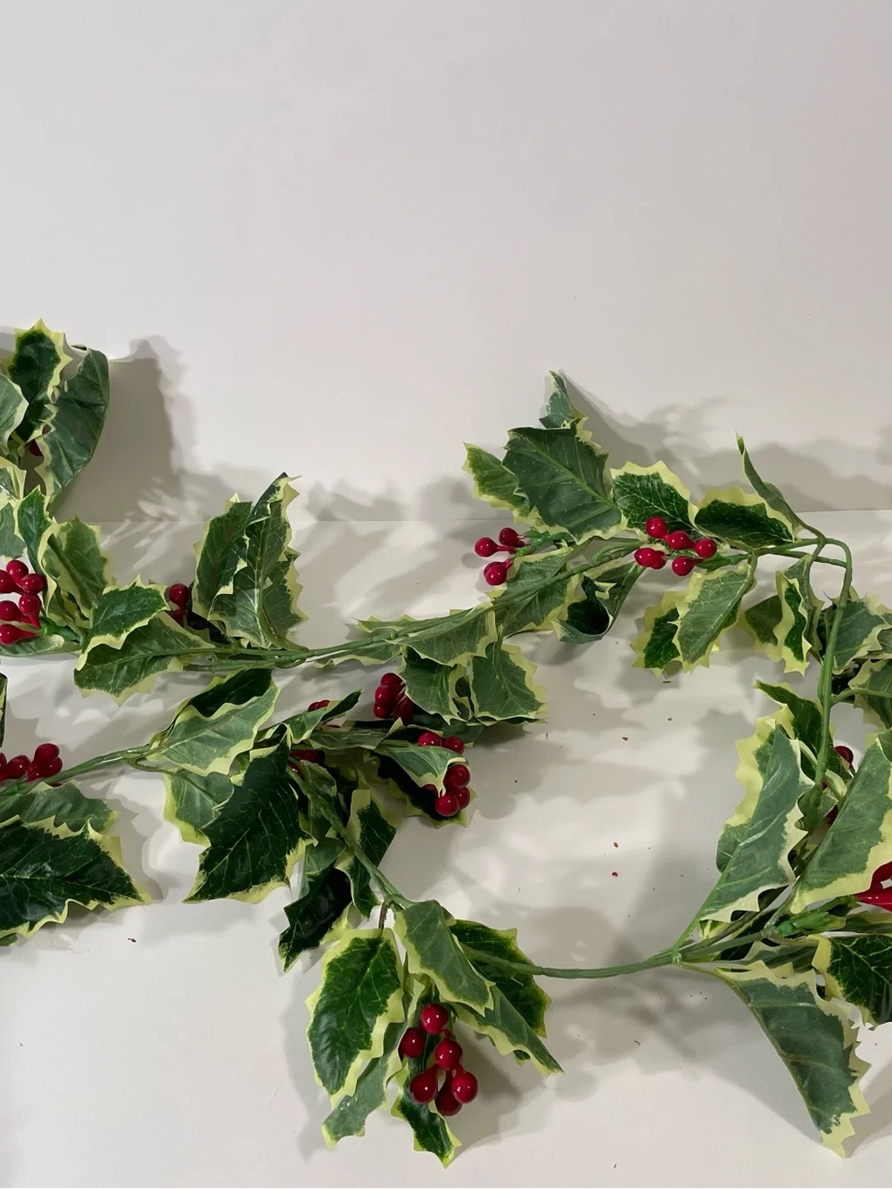 Vintage Christmas Holly Ivy Garland Lot 2 Pieces 5 Ft & 3 Ft Plastic Decor MCM